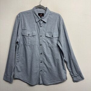 Gramicci Shirt Mens L Blue Cream Stripe 100%‎ Cotton Long Sleeve Button Down